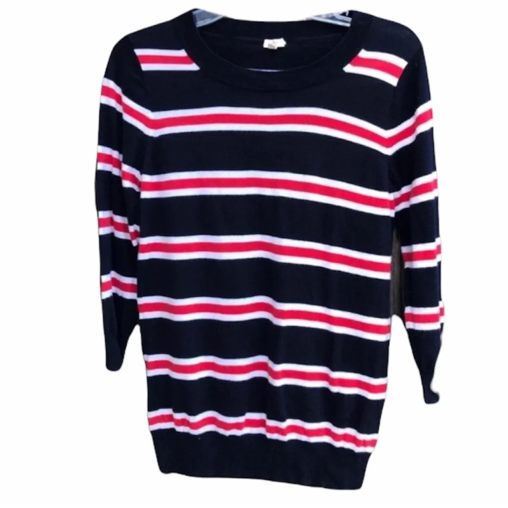 J. CREW Factory Navy Blue Red White Striped Cotton Sweater Size S